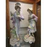 CONTINENTAL FIGURES, pair of 19th Century large figures of flower gatherer and companion, underlgaze