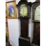 EARLY 19th CENTURY LONGCASE CLOCK, painted breakarch 30 hour movement longcase clock with painted "