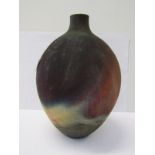 STUDIO POTTERY, Raku fired 9" vase, potters seal to base