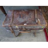 VINTAGE LEATHER SUITCASE, with partially fitted interior