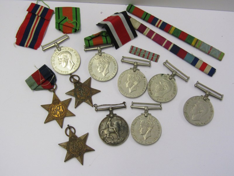 WWII MEDALS, 3 pairs of WWII War & Defence medals, 2 39/45 Stars and Atlantic Stars, also 1914/18