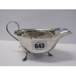 SILVER GRAVY BOAT, of classical design on 3 cusped feet, by Mappin & Webb Sheffield, 2.5ozs