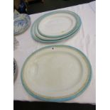 VICTORIAN TABLEWARE, Brown, Westhead & Moore turquoise edge oval turkey dish and 3 matching