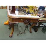 VICTORIAN CONSOLE TABLE, marble topped mahogany console table on fruit carved cabriole legs, 48"