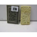 CARD CASE, Chinese antique ivory carved narrow bodied card case (some damage), and mosaic design