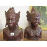 EASTERN CARVINGS, pair of Balinese carved busts, 13.5" height