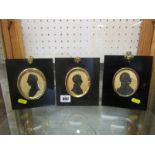 19TH CENTURY SILHOUETTES, 2 of Officers of oval form on ebonised plinths & 1 other