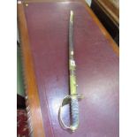 NAVAL SWORD, 19th Century naval sword by Joseph & Co of Southsea, with shagreen grip in a brass