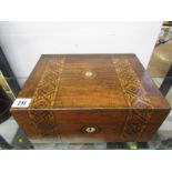 VICTORIAN NEEDLEWORK BOX, a walnut straw work needlework box, 11.5" width