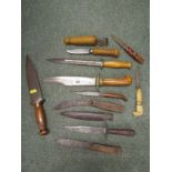 EDGED WEAPONS, collection of 10 assorted knives, including carved bone handled dagger