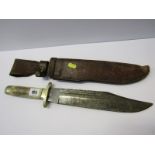 EDGED WEAPONS, Bowie type knife with antler grip, stamped J Nowill & Sons Sheffield with leather