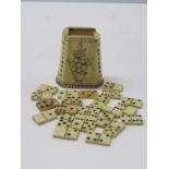 NAPOLEONIC PRISONER OF WAR, carved bone domino case with 21 bone domino tablets and 2 wooden