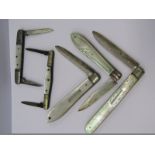 5 MOTHER OF PEARL HANDLED FRUIT KNIVES, 3 of which are silver bladed
