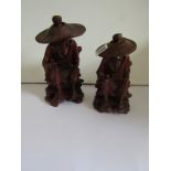 CARVED ORIENTAL FIGURES, 2 seated sage figures, 7" & 8" high, respectively
