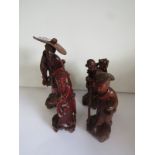 CARVED CHERRY ROOT FIGURES, 4 assorted carved cherry root figures, including musician etc