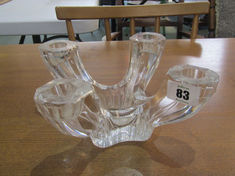SCANDINAVIAN GLASS, signed 4 branch cut glass candelabra