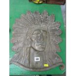 BRONZE PLAQUE, of an Indian Chief by Collins Brothers, London, a registered design, 17"