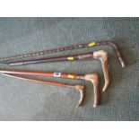 EQUESTRIAN, 2 antler handled riding crops and 2 other pieces