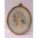 OVAL PORTRAIT MINIATURE, "Portrait of young lady with blonde hair and white blouse"