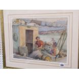 SYDNEY JOSEPHINE BLAND, signed watercolour "Crew on Board", inscribed label to reverse in artist