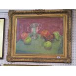 SONIA NAVIASKY, signed oil on board, "Still Life Apples, Jug and Trophy Goblet", 17" x 22"