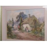 LEWIS MORTIMER, signed watercolour "Thatched Cottage Village", 10.5" x 14.5"