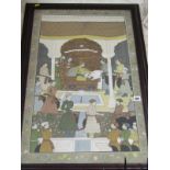 MOGHUL SCHOOL, framed panel "The Blessing, Court Interior Scene", 41" x 19"