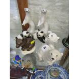 RUSSIAN PORCELAIN ANIMALS, collection of 8 figures including polar cubs and panda cubs