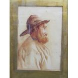 CORNISH SCHOOL, pair of unsigned watercolours "Portrait of Elderly Lady with white bonnet and
