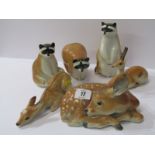 RUSSIAN PORCELAIN ANIMALS, collection of 6 animals including Fawns and Raccoons