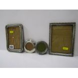 SILVER PHOTO FRAME, two miniature silver circular rimmed photo frames & two rectangular easel