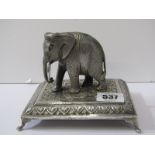 INDIAN SILVER, fine engraved and embossed elephant figure paperweight, 5" width