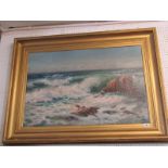 EDMUND GEORGE FULLER, (1858-1940) St Ives School, signed oil on canvas "Breaking Waves, St Ives",