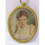 OVAL PORTRAIT MINIATURE, "Portrait of Young Lady in Lace Trimmed Blouse"