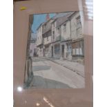 LEWIS MORTIMER, signed watercolour "Street Scene", 13" x 9"