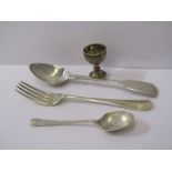 SILVER CUTLERY, Victorian fiddle pattern silver dessert spoon also Victorian silver fork & two other