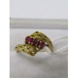 3 STONE RUBY RING, antique 18ct gold 3 stone ruby ring, size M