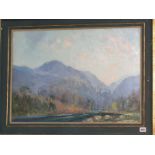 GORDON BENNETT, signed oil on canvas "Mountain Riverscape", 19.5" x 27.5