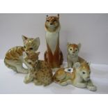 RUSSIAN ANIMALS, collection of 5 porcelain wild cat figures