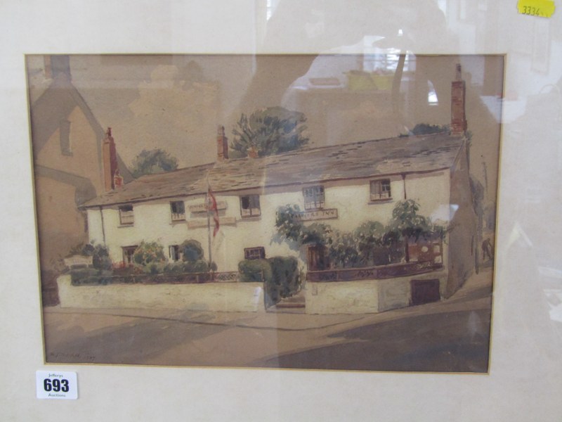 R. J. SWAN, signed watercolour dated 1937, "Carriers Inn, Bude", 9" x 13"