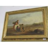 W COLLINS, signed oil on canvas dated 1846, "Two Woman collecting shellfish at low tide", 15" x 23"