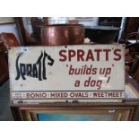 SPRATTS, "Builds up a Dog, Dog Cakes Bonio, Mixed Ovals and Weetmeet" enamel sign, 12" x 24"