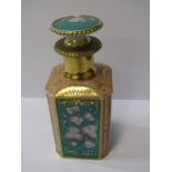 CONTINENTAL PERFUME FLASK, 19th Century gilded square base perfume flask and stopper