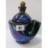 ART DECO, blue lustre tobacco jar combined pipe holder, 7.5" height