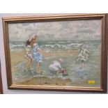 ST IVES SCHOOL - Circle of Dorothea Sharp, oil on board "Children at Play on the Beach", 9.5 " x