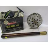 ANGLING, vintage Big Game centre pin fishing reel, also boxed Mitchell 489 Big Game left handed