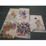 JAPANESE WOODBLOCK PRINTS, collection of 5 unframed prints, "Geishas"