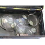 VINTAGE POCKET WATCH LENSES, money box containing collection of mixed size bullseye pocket watch