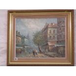 LOUIS BURNETT, signed painting on canvas "Parisian Street Scene", 15.5" x 19.5"