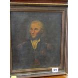 NELSON, 19th Century oil on laid canvas "Portrait of Lord Nelson", 11" x 9.5"